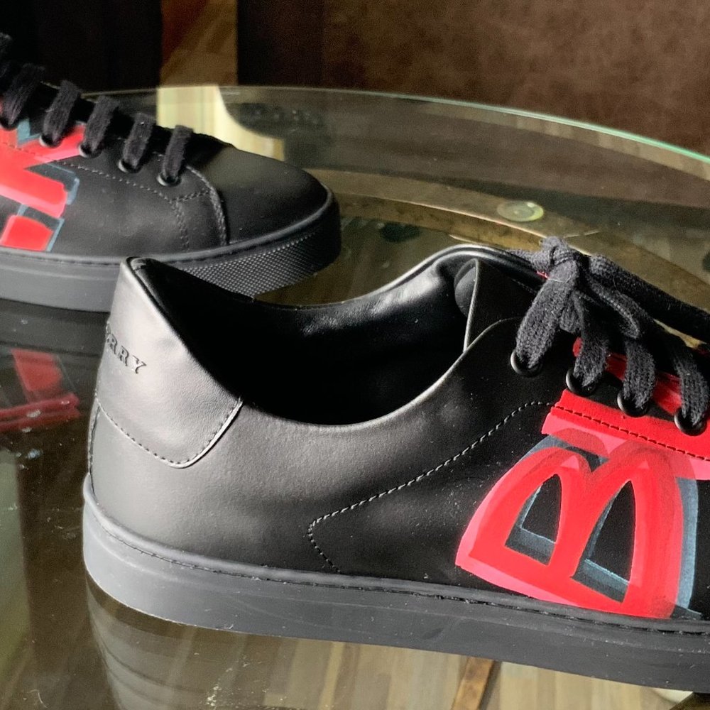 Burberry Men's Albert Logo-Print Leather Sneakers, Black/Red - Picture 8 of 9